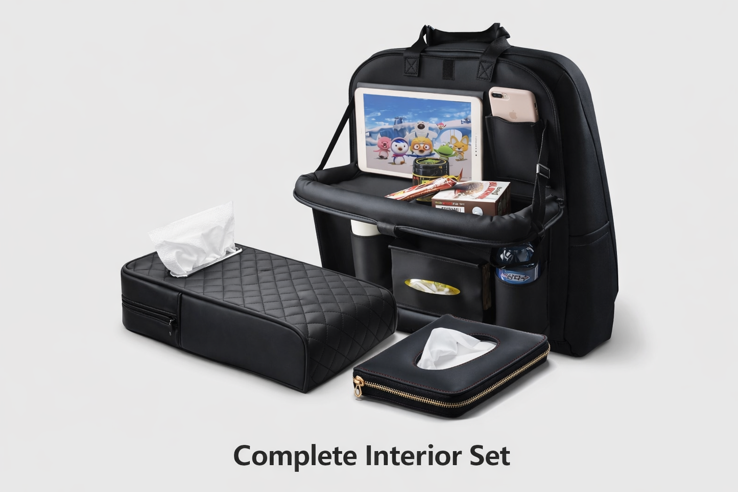 👉 (3-in-1 Bundle) Complete Car Interior Set Organizer, Armrest & Tissue Holder