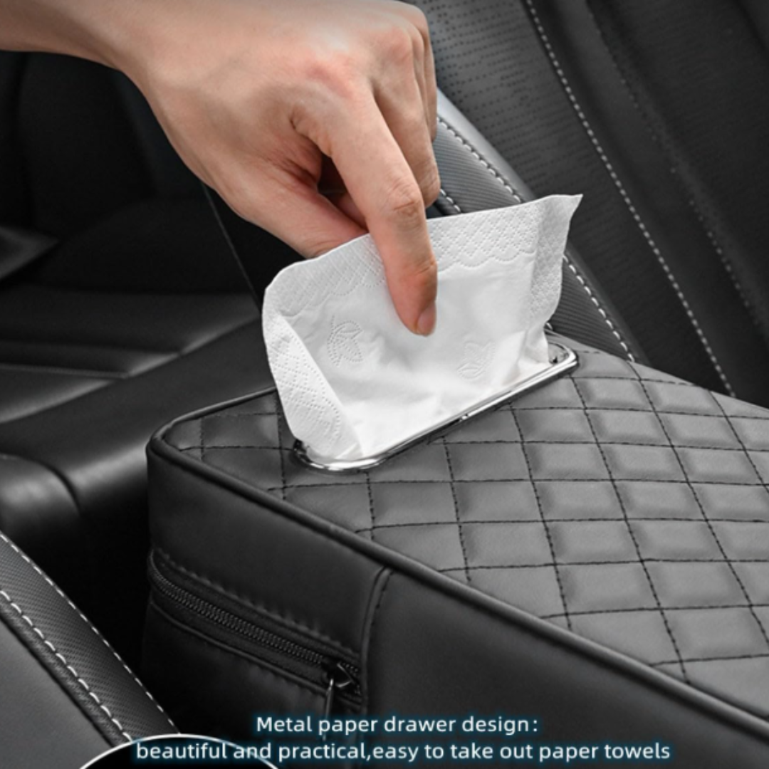 Car Console Armrest Cushion with Storage and Tissue Holder