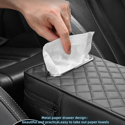 Car Console Armrest Cushion with Storage and Tissue Holder