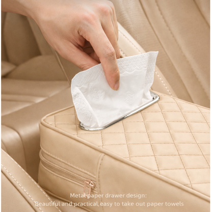 Car Console Armrest Cushion with Storage and Tissue Holder