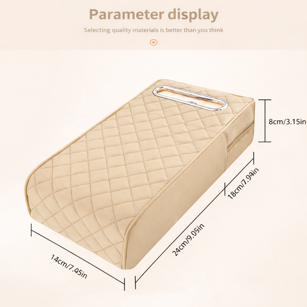 Car Console Armrest Cushion with Storage and Tissue Holder